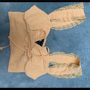 Yellow milk maid tie top with shirred waist